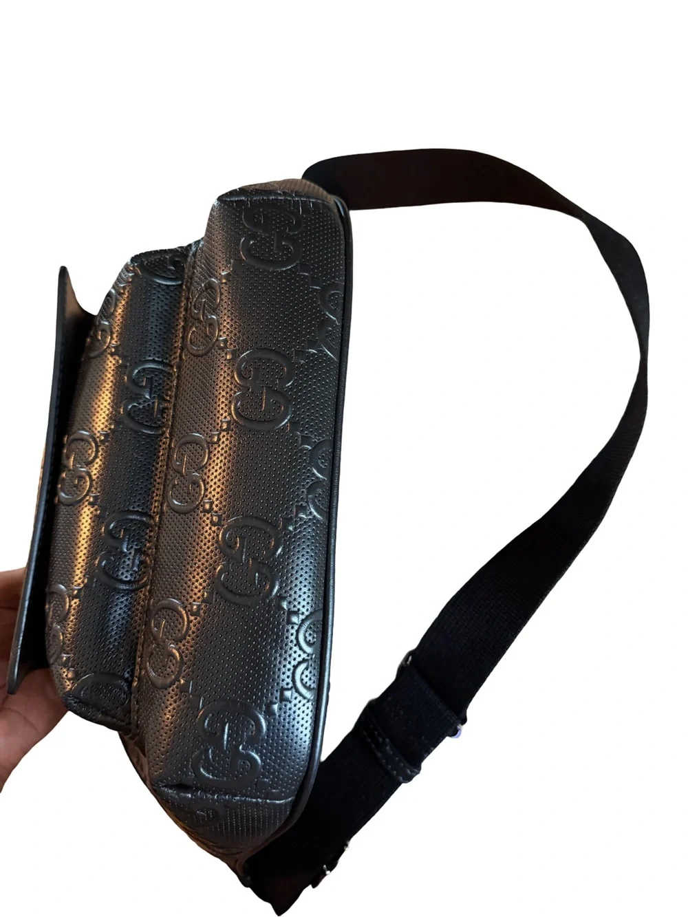 Gucci Black Embossed Monogram Belt Bag